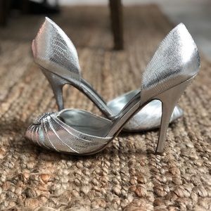 Aldo Silver Peep Toe Heels